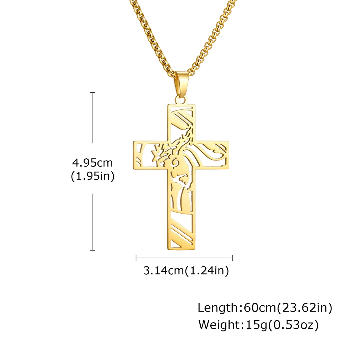 Stainless Steel Cross Necklace Catholicism Jesus Pendant Gold Color Collar Church Prayer Faith Jewelry for Men Women Gift