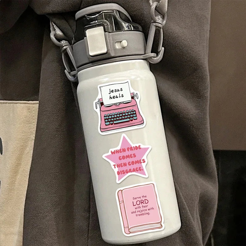 50PCS Pink Bible Verse Stickers Christian Faith Inspirational Religious Decals for Laptop Water Bottle Scripture Sticker