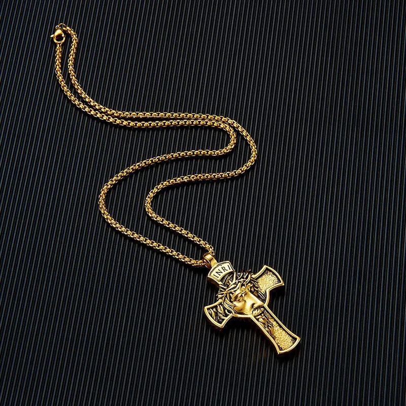 Stainless Steel Titanium Human Head Cross Jesus Hip Hop Pendant Collar Chains Necklace for Women Men Gift Fashion Jewel