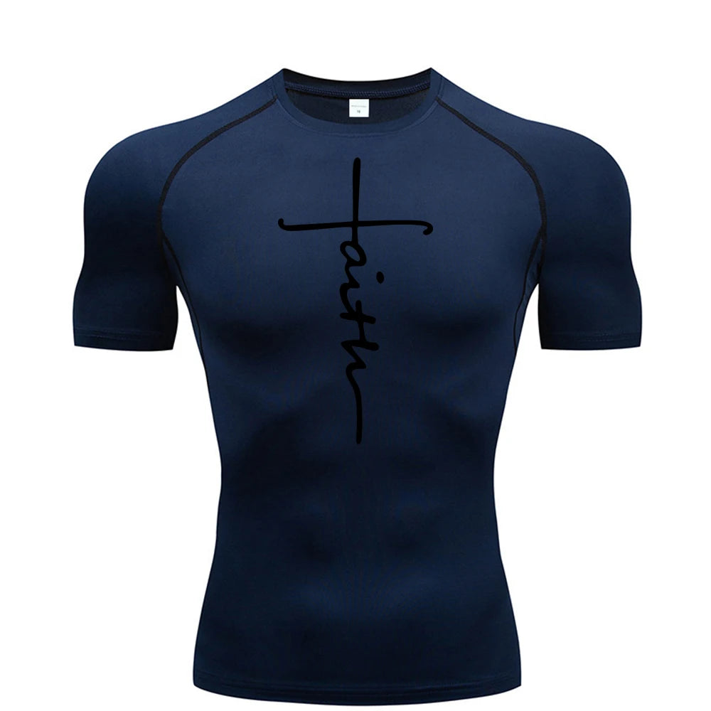 Christian exercise compression shirt, sports quick-drying T-shirt, men's gym fitness sweatshirt, top, short-sleeved, rash guard