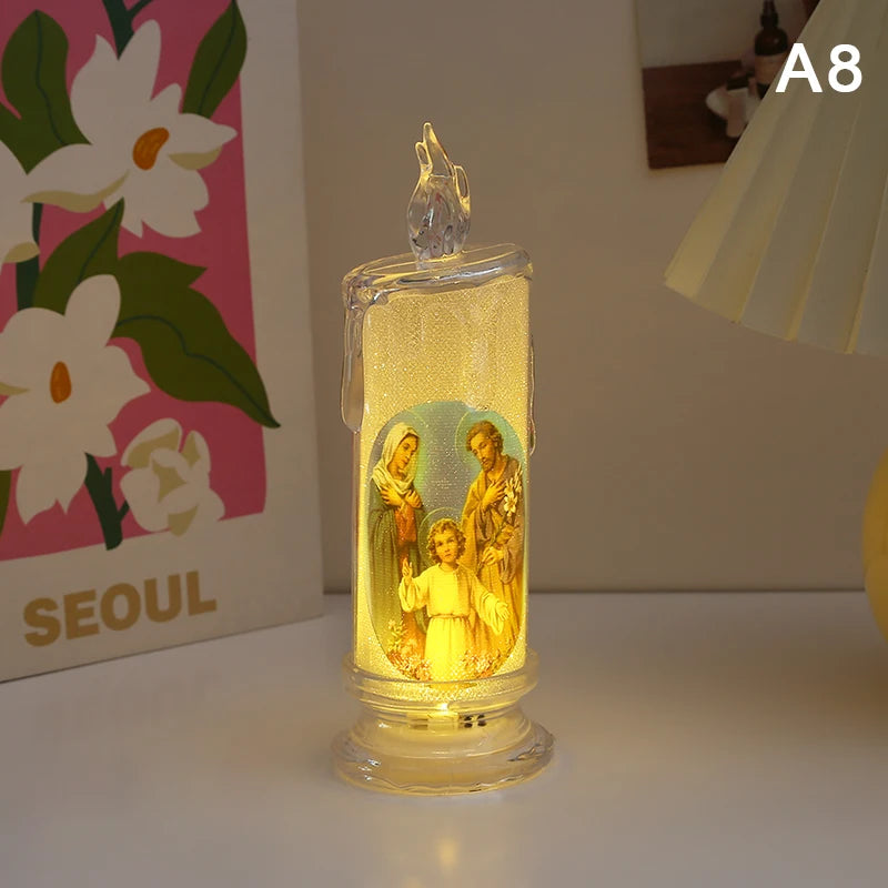 Jesus Virgin Christ Candle Lamp Romantic Flameless LED Prayer Candle Tea Light Religious Decorative Night Light Desktop Ornament