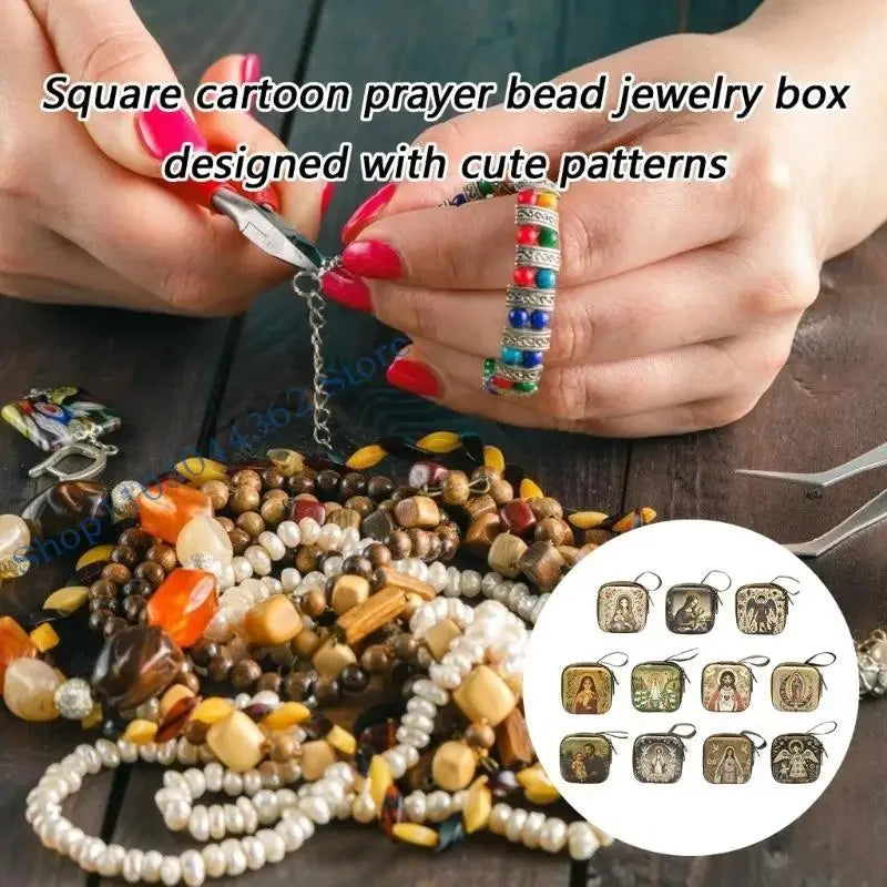 Rosary Jewelry Box Religious Trinket Storage Holders Case Religious Trinket Box Coin Purse Rosary Prayer Bag Zippers