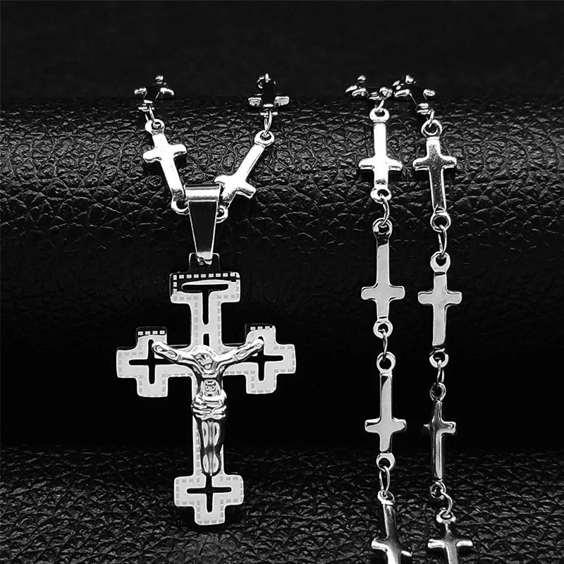 Christian Cross Jesus Stainless Steel Necklace for Women/Men Gold Color Crucifi