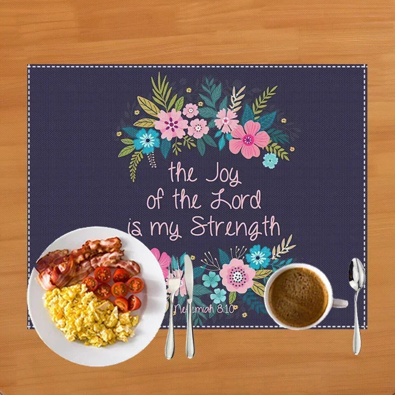 30x40cm Bible Verse Print Table Mat for Diner Kitchen Christian Religion Dinnerware Placemat Coffee Cup Pads Table Decor