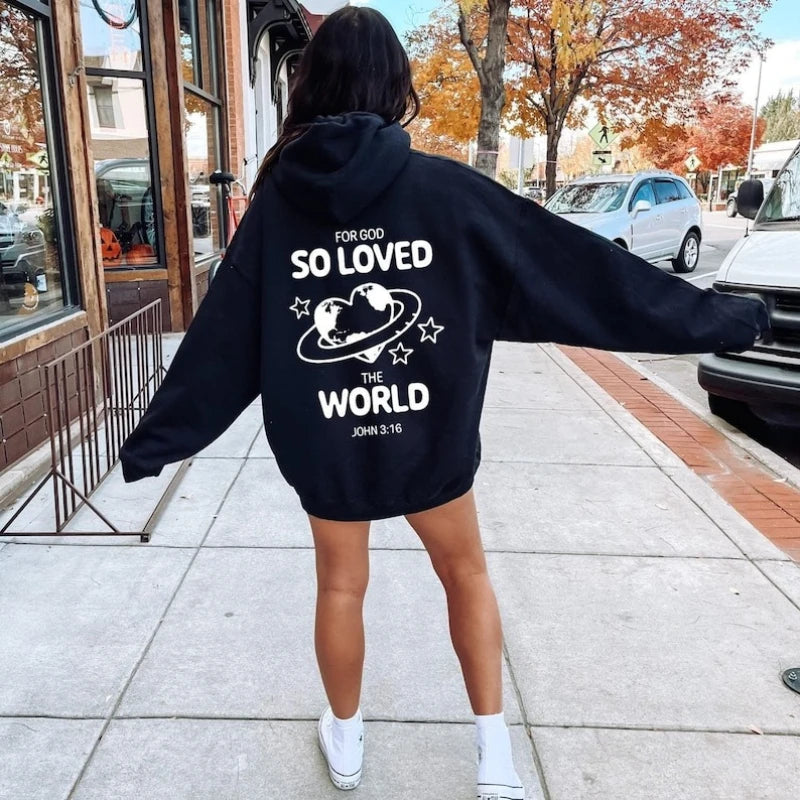 For God So Loved The World Winter Sweatshirt John 3:16 Aesthetic Matching Hoodie Women's Religious Christian Gifts for Her