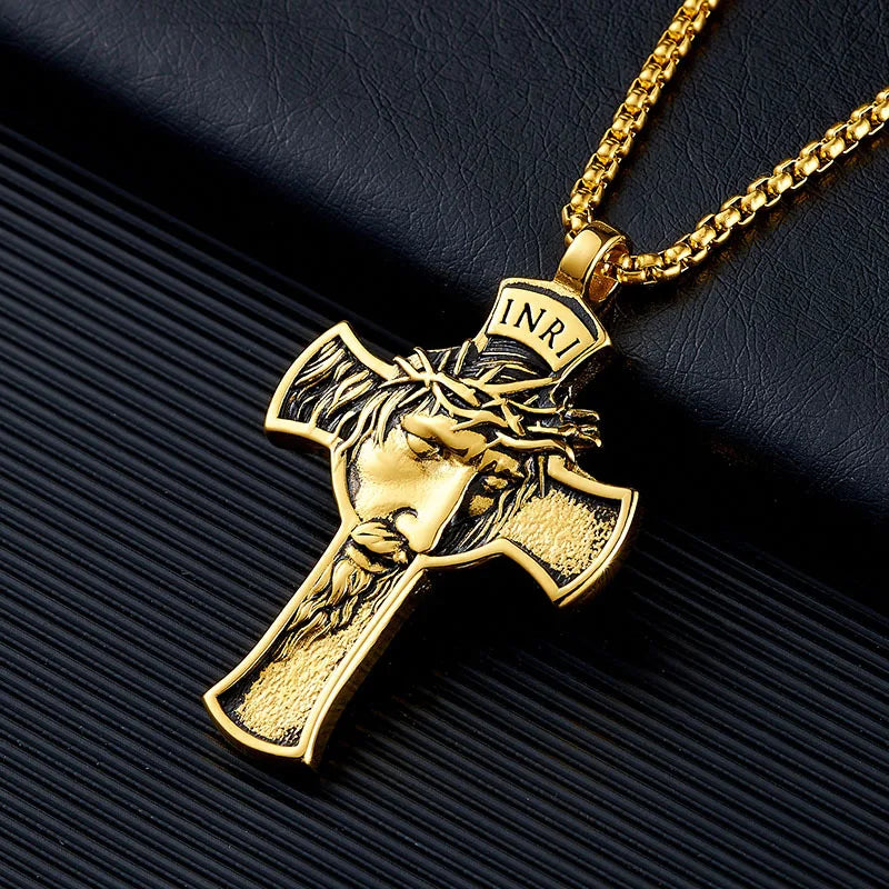 Stainless Steel Titanium Human Head Cross Jesus Hip Hop Pendant Collar Chains Necklace for Women Men Gift Fashion Jewel