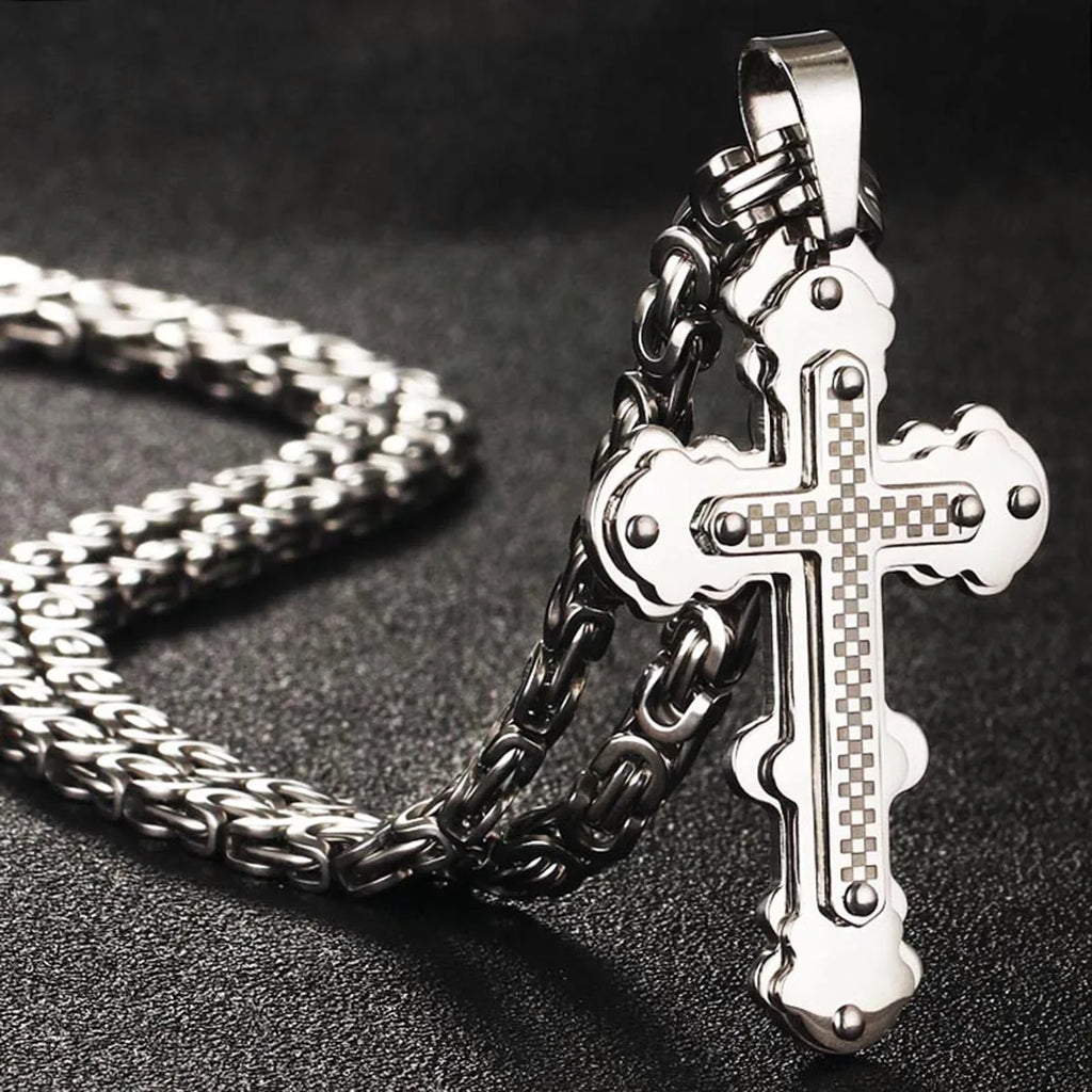 Orthodox Christianity Church Eternal Cross Necklace Sturdy Stainless Steel Charms Pendant Cross Necklace Link Chain Jewelry Gift