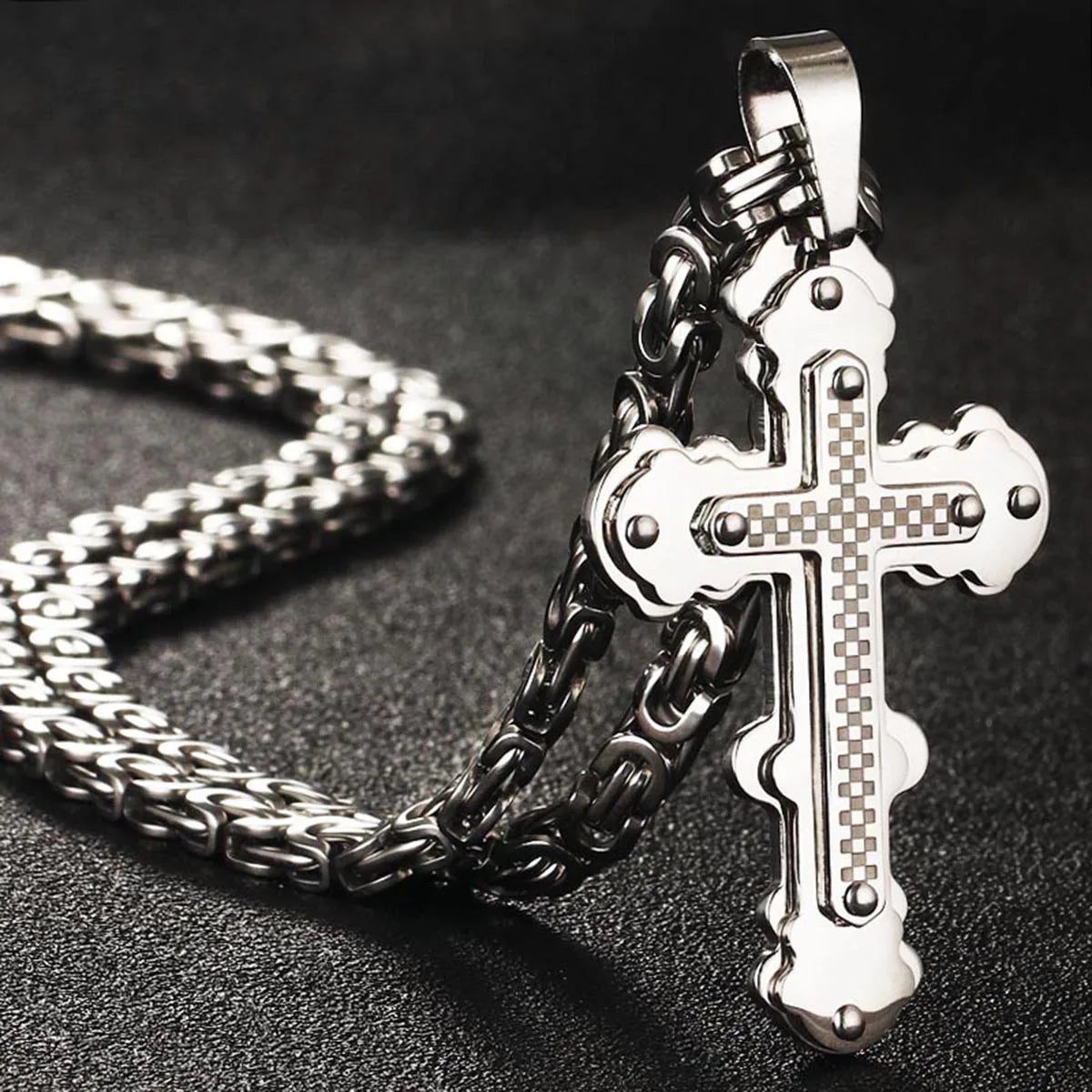 Orthodox Christianity Church Eternal Cross Necklace Sturdy Stainless Steel Charms Pendant Cross Necklace Link Chain Jewelry Gift