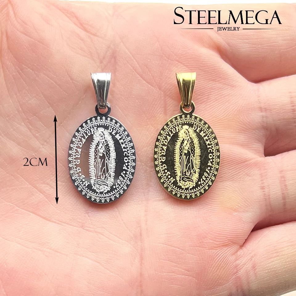 STEELMEGA Stainless Steel Catholic Pendant of Our Lady of Guadalupe Medal
