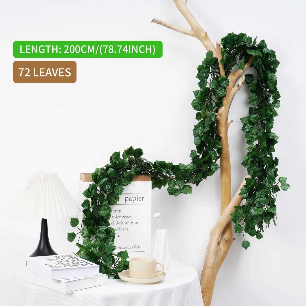 1Pc 200Cm Green Vine Silk Artificial Ivy Hanging Leaf Garland Plant Creeper Leaf Home  Wedding Garden Bathroom Decoration