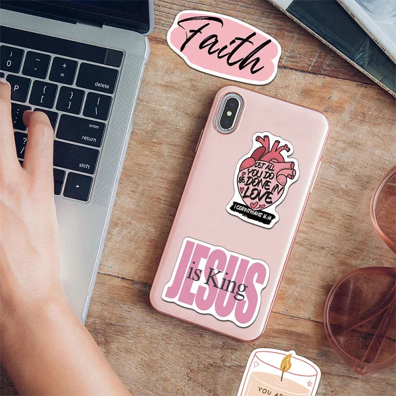 50PCS Pink Bible Verse Stickers Christian Faith Inspirational Religious Decals for Laptop Water Bottle Scripture Sticker