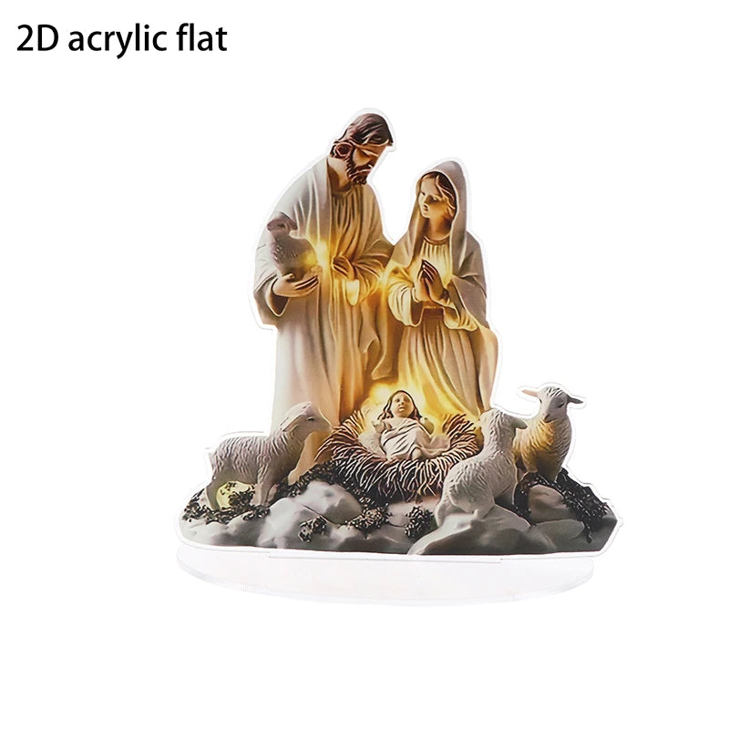 Nativity Scene Statue,2D Flat Jesus & Maria Acrylic Figurine,Home,Cafe,room,Studio,Table Ornament Christian Religion Decor