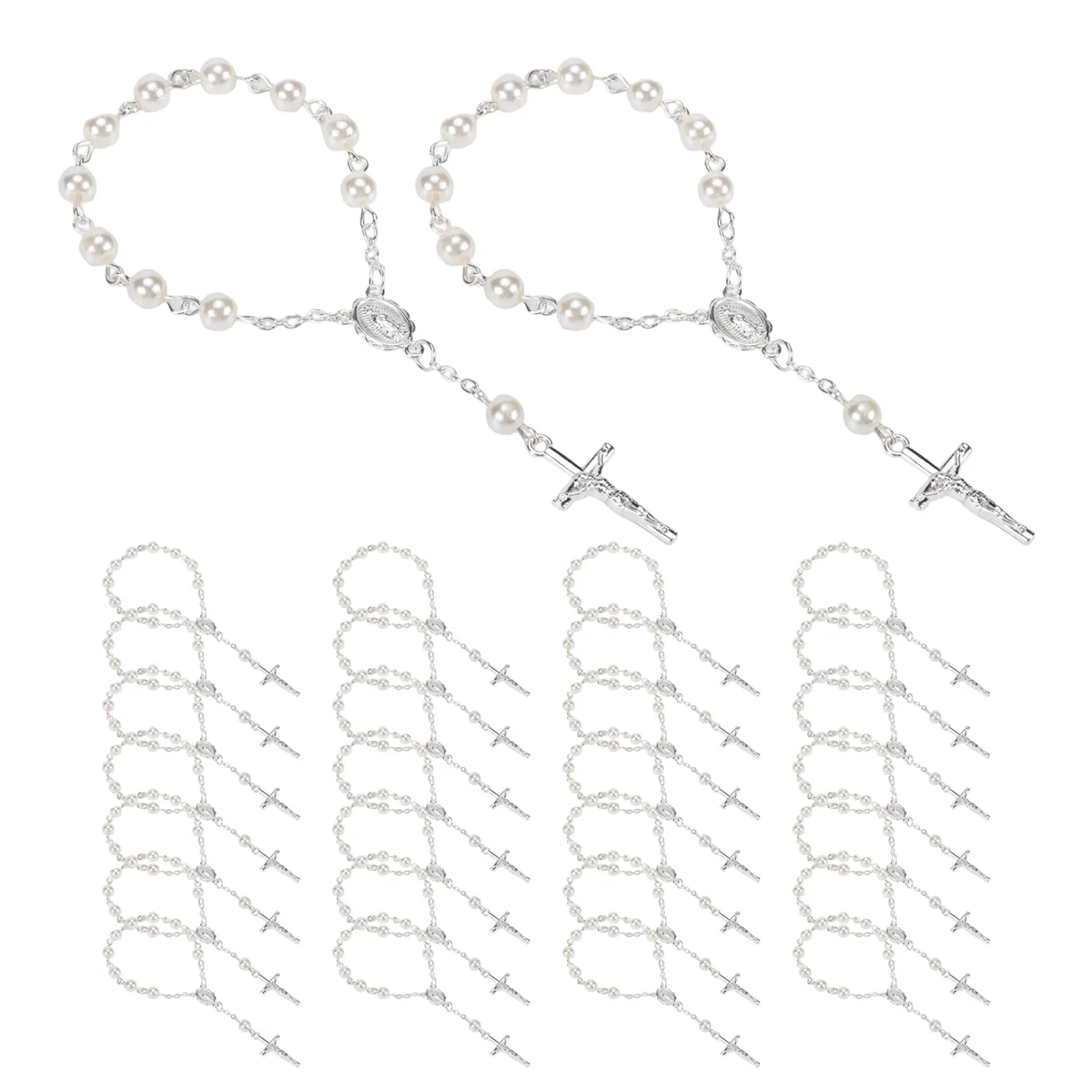 Quality! 30Pcs Baptism Rosary Beads Finger Baptism Rosaries Faux Pearls for Baptism Favors Christening Favors Communion Favors