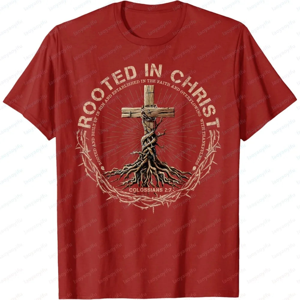 Christian Print Men's T-Shirt, Summer Short Sleeve Cotton Fashion Tee, Casual Religious Faith Tops for Church & Everyday Wear