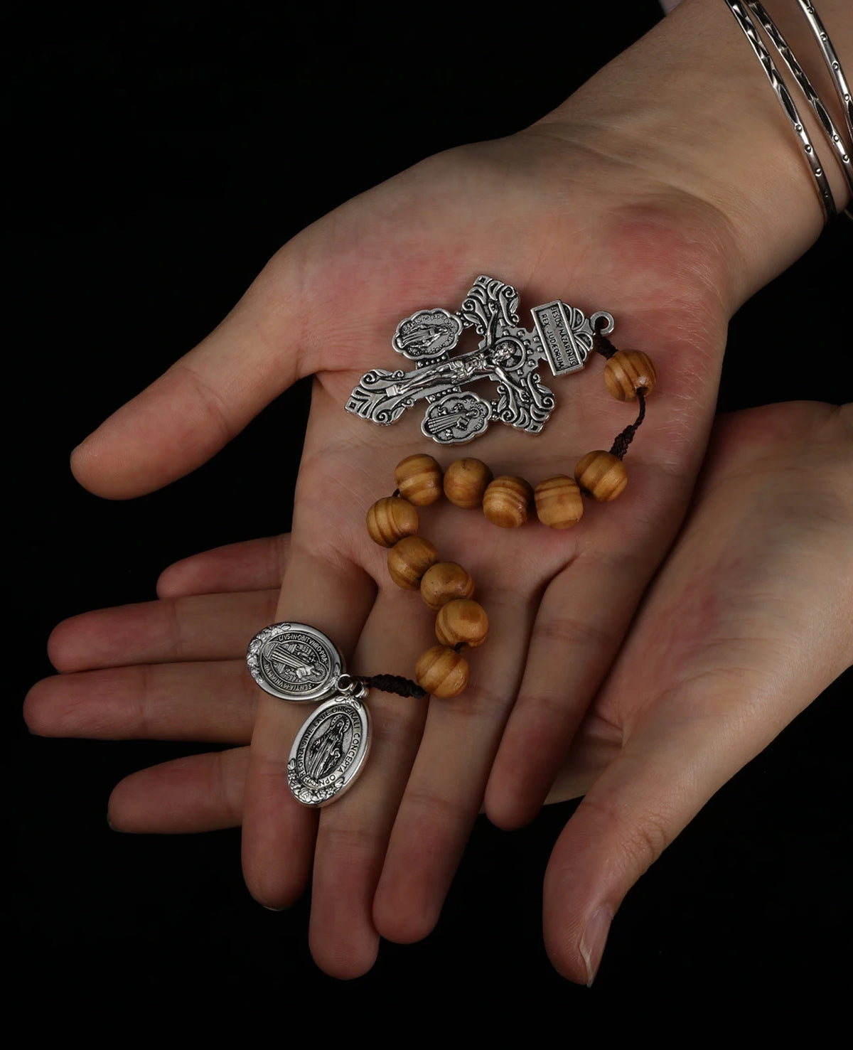 Catholic St Benedict Medal Pocket Rosary Lady Milagrosa Crucifix Cross Wooden Beads One Decade Prayer Rosaries Handmade Gift