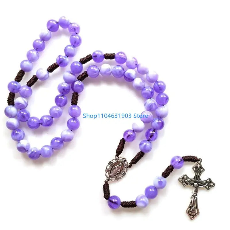 Rustic Agate Catholic Rosary Necklace Church Bedroom Dormitory Decoration Gift