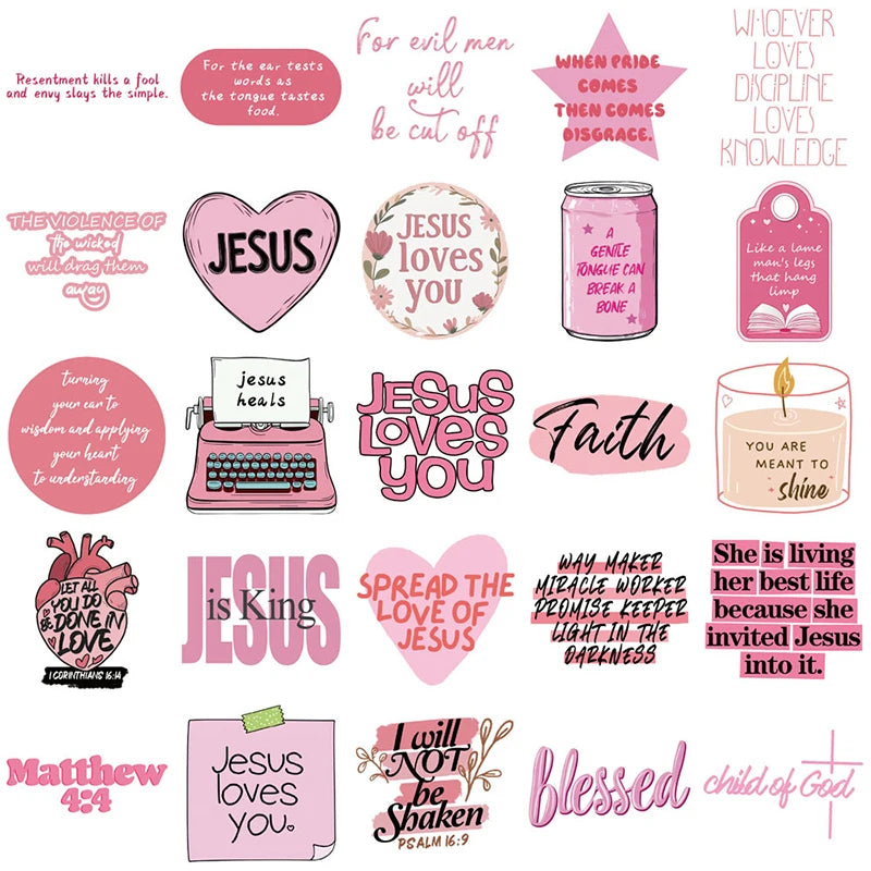50PCS Pink Bible Verse Stickers Christian Faith Inspirational Religious Decals for Laptop Water Bottle Scripture Sticker