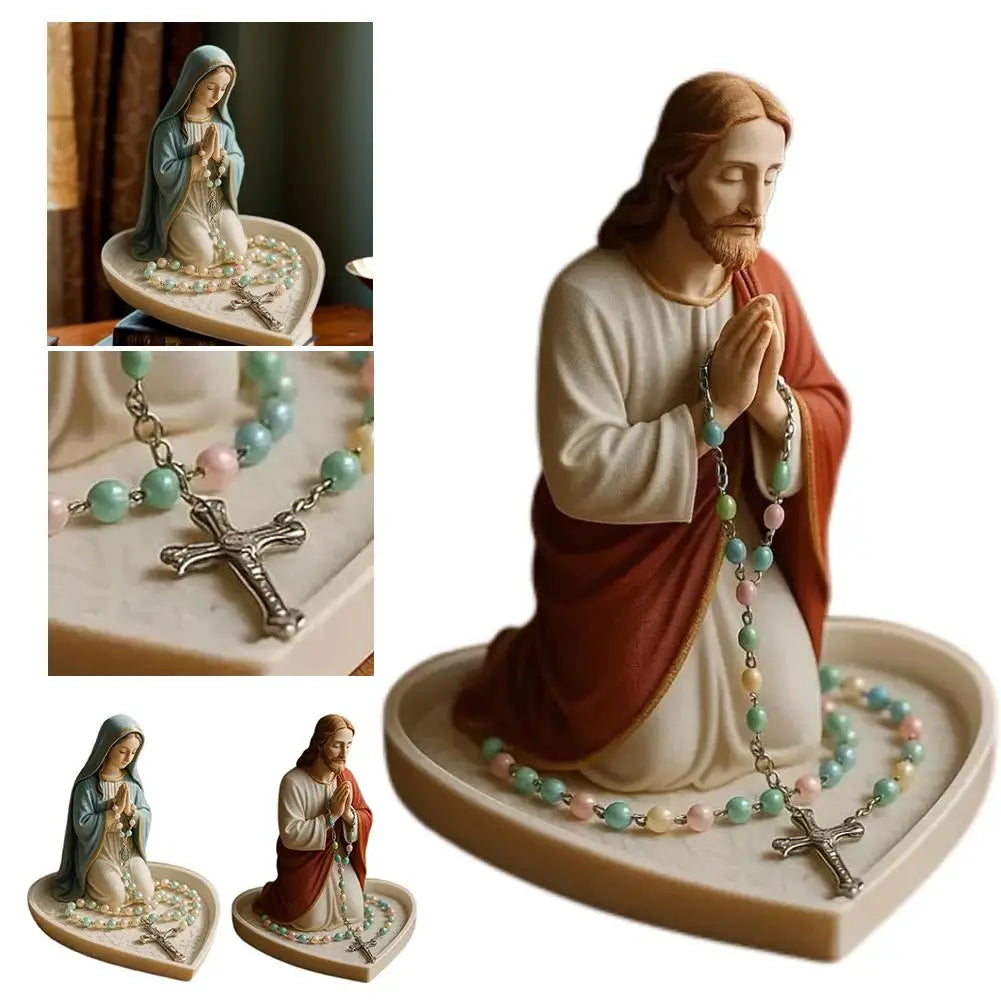 Virgin Mary Rosary Holder Statue Resin Elegant Our Lady Prayer Rosary Box Our Lady of Grace Statue Desktop Ornaments Home Decor