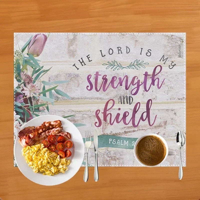 30x40cm Bible Verse Print Table Mat for Diner Kitchen Christian Religion Dinnerware Placemat Coffee Cup Pads Table Decor