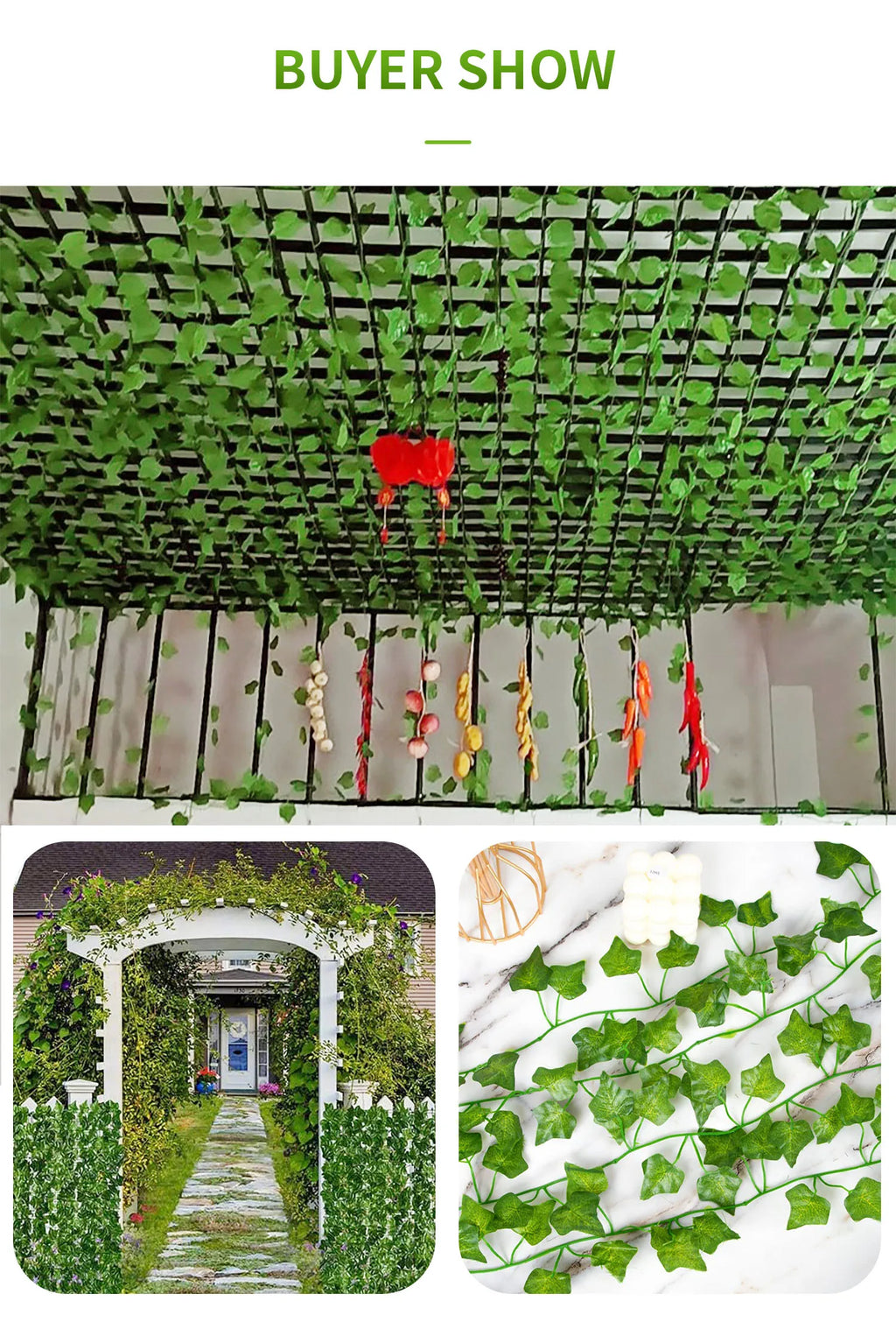 1Pc 200Cm Green Vine Silk Artificial Ivy Hanging Leaf Garland Plant Creeper Leaf Home  Wedding Garden Bathroom Decoration