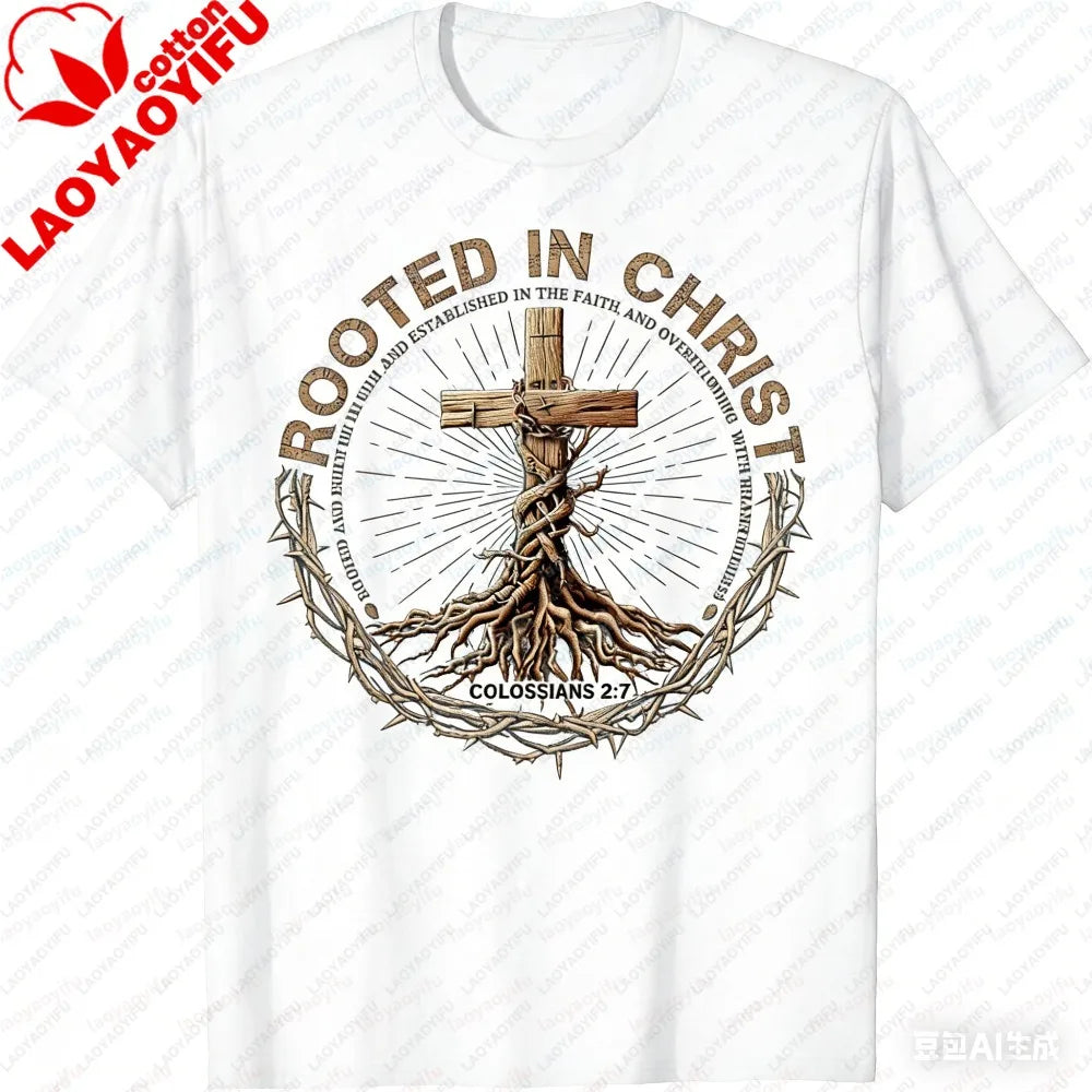 Christian Print Men's T-Shirt, Summer Short Sleeve Cotton Fashion Tee, Casual Religious Faith Tops for Church & Everyday Wear