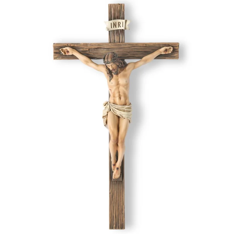 Religious Jesus Cross Crucifix Statue Saint Catholic Figurine Crafts Wall Hanging Ornament for Christian Home Decor