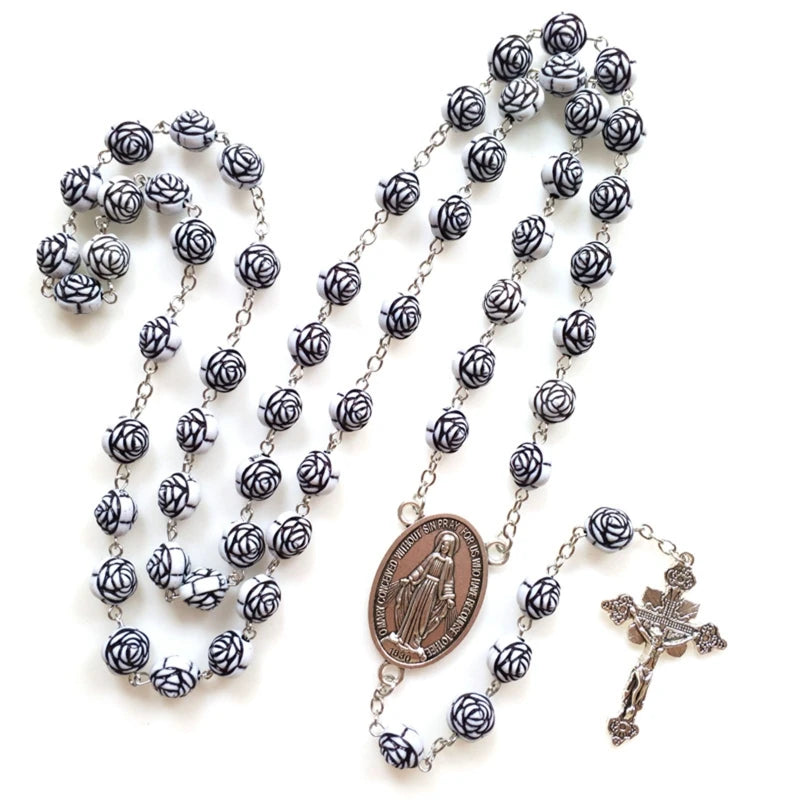 Rosary Glass Beads Catholic Necklace with Jesus Crucifix for Cross, First Communion Gifts, Confirmation Gifts for Te