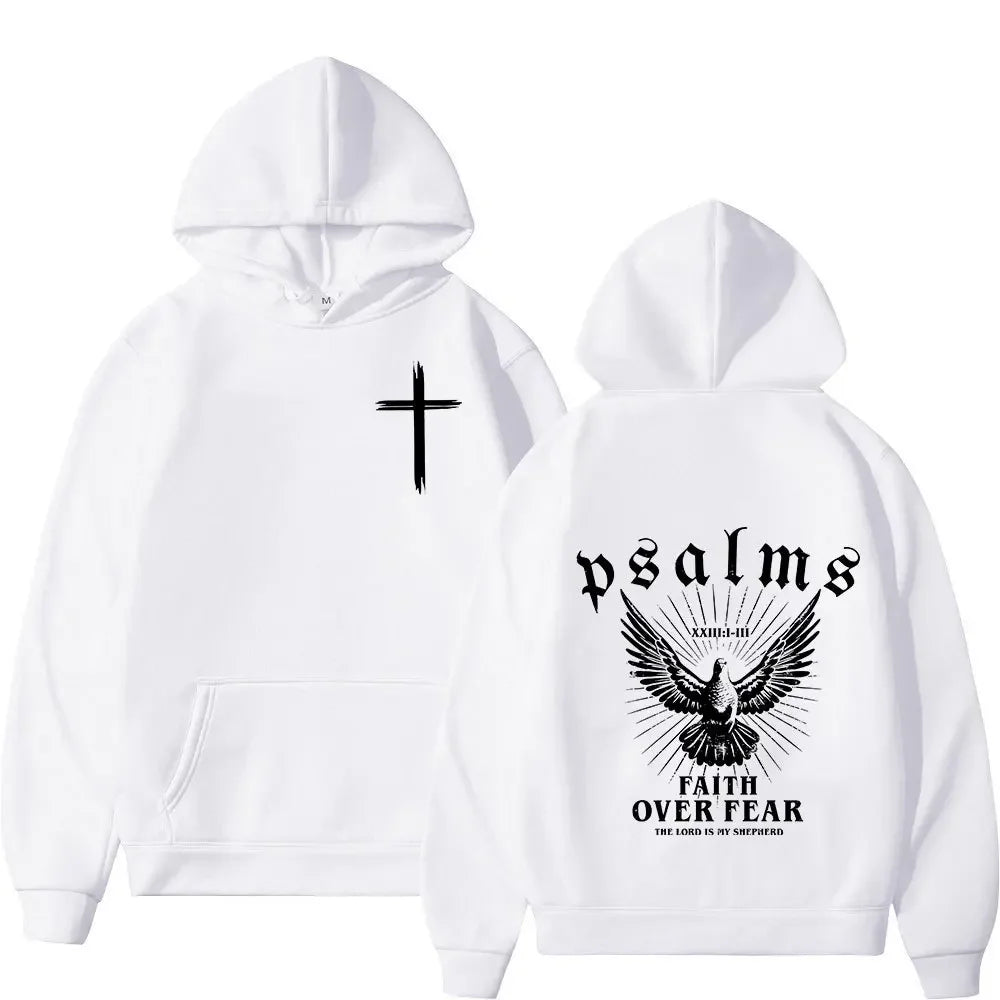 Christian Jesus Faith Over Fear Bible Verse Hoodies Men Fabric Street Fashion Hoodie Casual Street Sweatshirt Cyberpunk Style