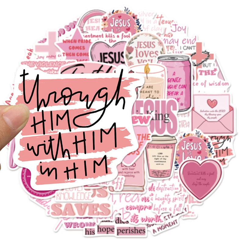 50PCS Pink Bible Verse Stickers Christian Faith Inspirational Religious Decals for Laptop Water Bottle Scripture Sticker