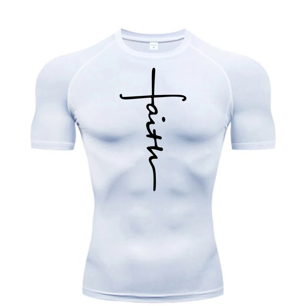 Christian exercise compression shirt, sports quick-drying T-shirt, men's gym fitness sweatshirt, top, short-sleeved, rash guard