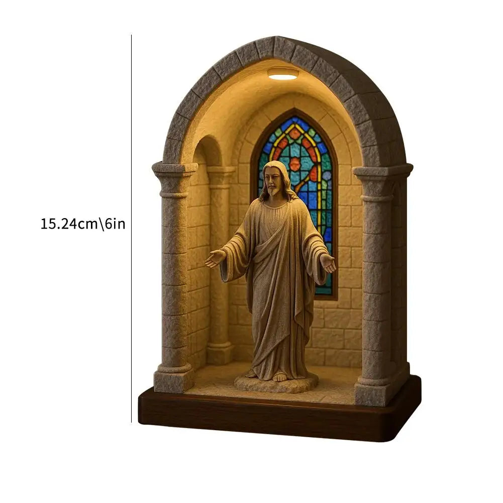 Jesus Statue Virgin Mary Resin Ornament 6" Figurine with Light Ideal Religious Gift for Baptisms Communions Wedding