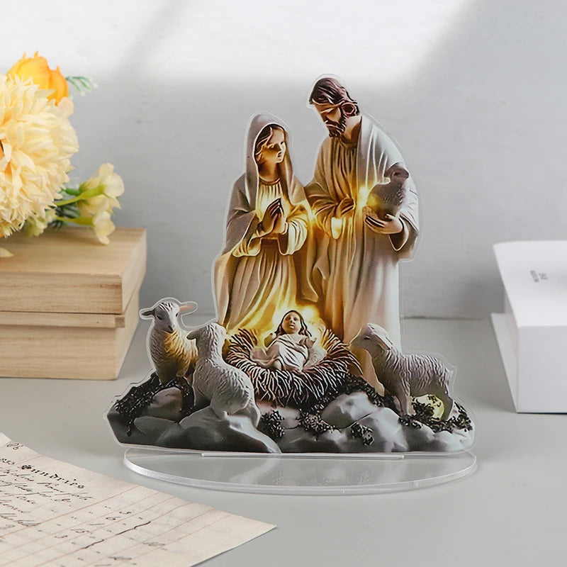Nativity Scene Statue,2D Flat Jesus & Maria Acrylic Figurine,Home,Cafe,room,Studio,Table Ornament Christian Religion Decor