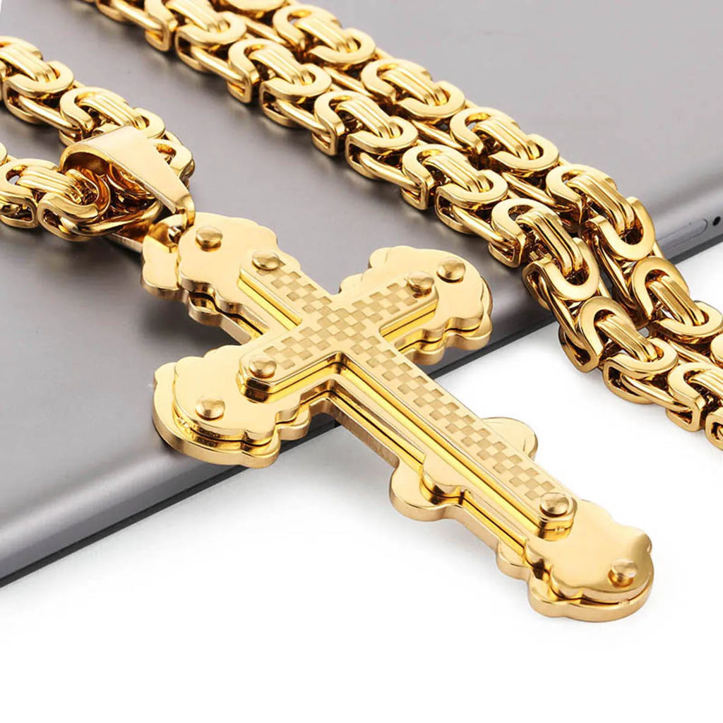 Orthodox Christianity Church Eternal Cross Necklace Sturdy Stainless Steel Charms Pendant Cross Necklace Link Chain Jewelry Gift
