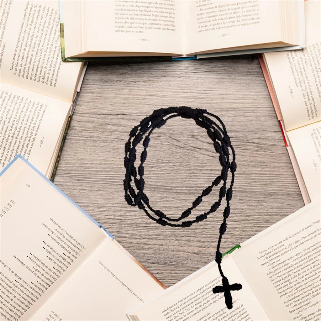Handmade Knotted rosary with Cross Charm - Red rope rosary  necklace cord, Black thread rosary Catholic & Spiritual Prayer Gift