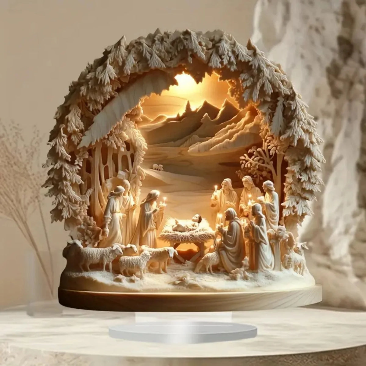 Nativity Scene white Statue,2D Flat Jesus Acrylic Figurine,Home,Office,Cafe,room,Studio,Table Ornament Christian Religion Decor