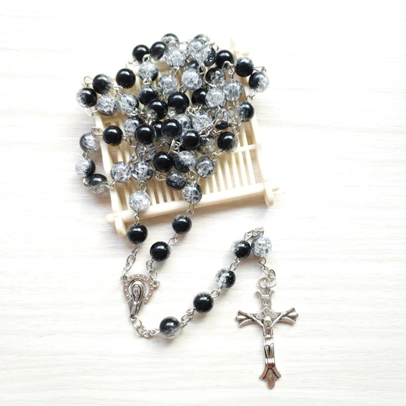 Rosary Glass Beads Catholic Necklace with Jesus Crucifix for Cross, First Communion Gifts, Confirmation Gifts for Te