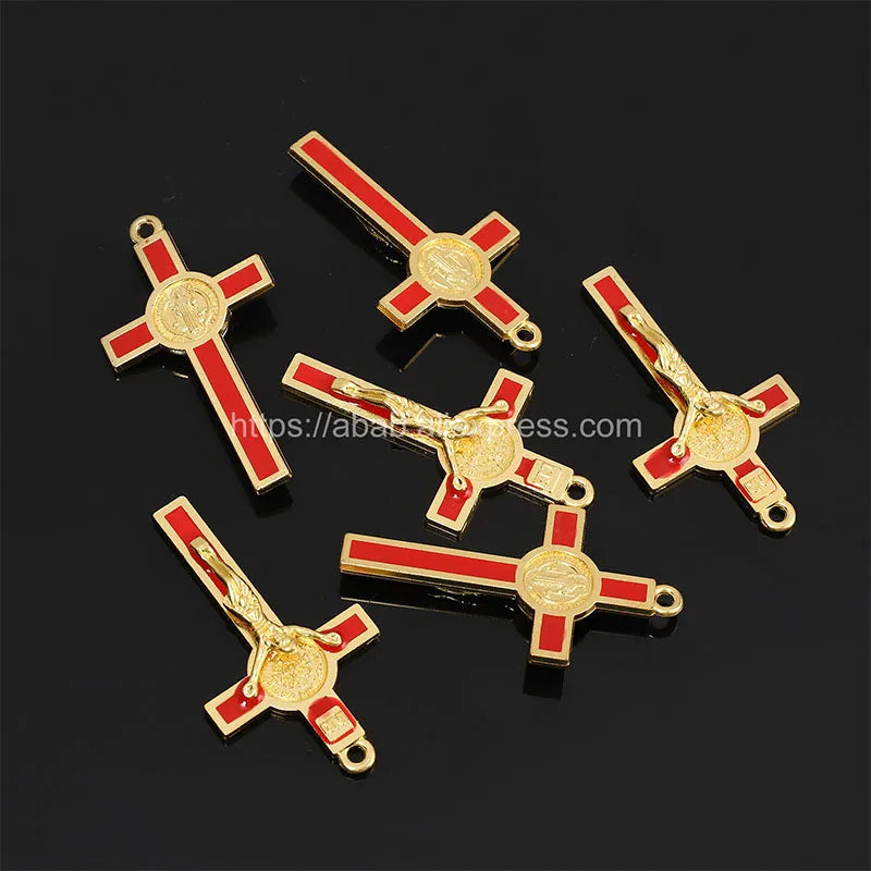 5 Pieces/Catholic Gold Plated Cross Charm Jewelry Making Supplies Christ Handmade Necklace Christ Gold Cross Accessories