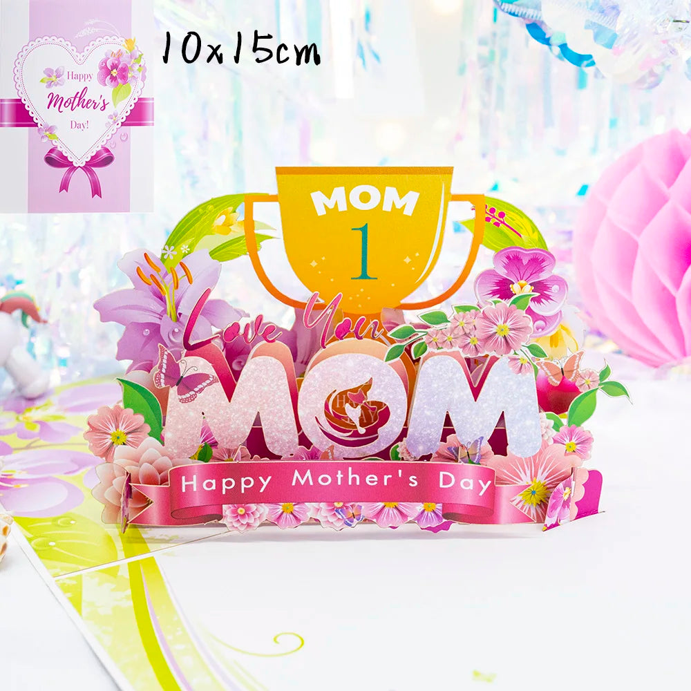 3D Creative Bouquet Gift Card for Mother Father Wife Friends Blessing Card Gift for Mothers Fathers Day Thank You Greeting Cards