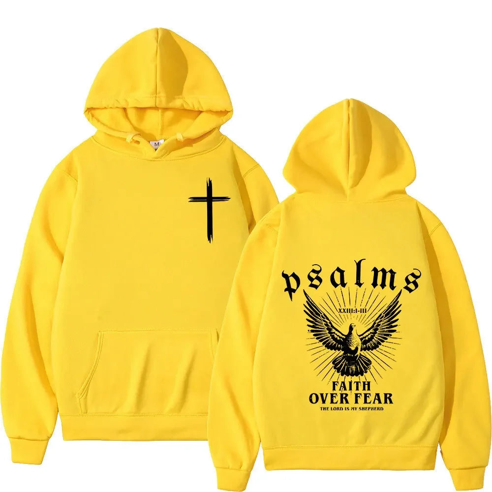 Christian Jesus Faith Over Fear Bible Verse Hoodies Men Fabric Street Fashion Hoodie Casual Street Sweatshirt Cyberpunk Style