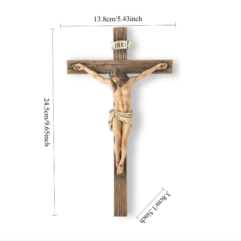 Religious Jesus Cross Crucifix Statue Saint Catholic Figurine Crafts Wall Hanging Ornament for Christian Home Decor