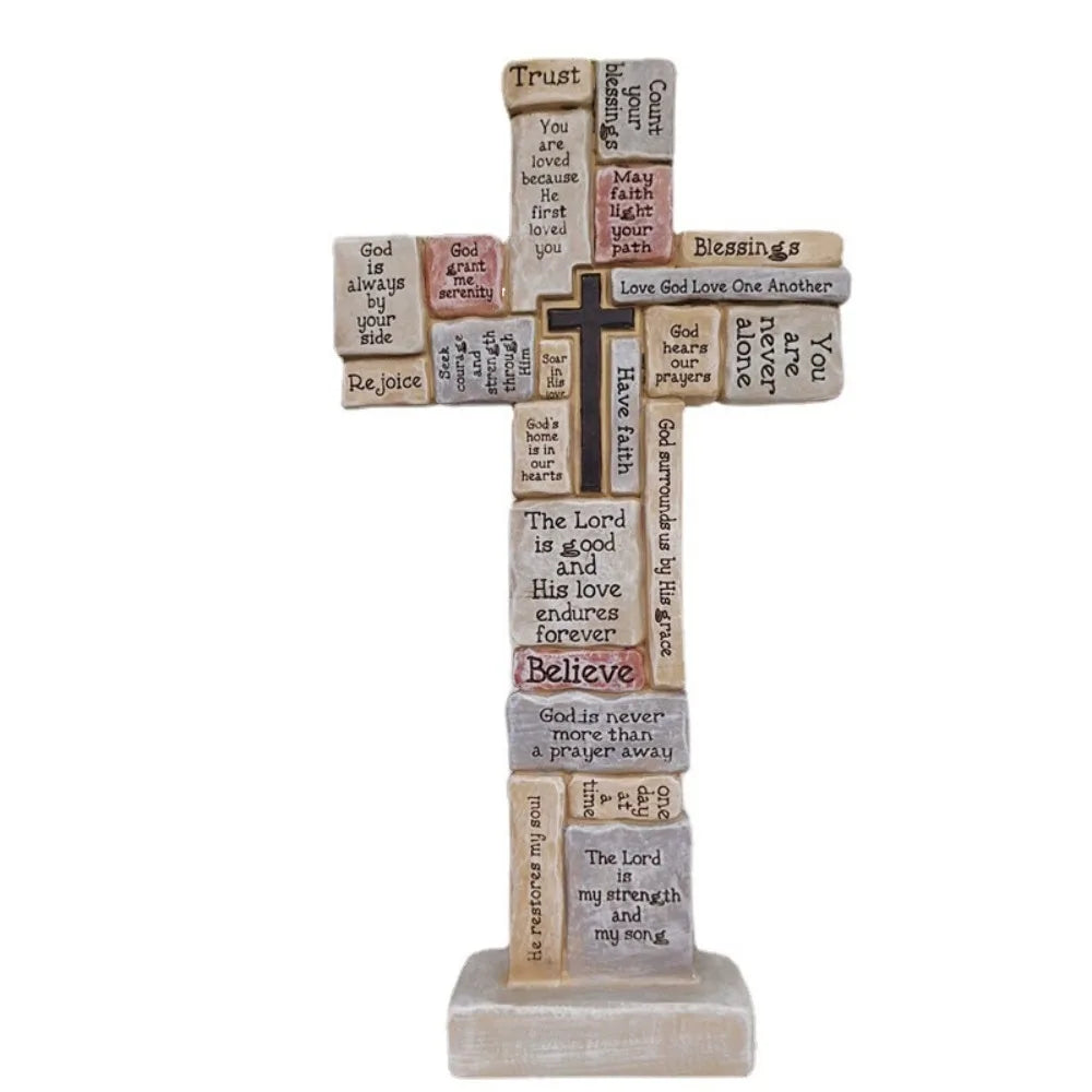 Elegant Christian Cross Statue Handmade Funny Cross Prayer Sculpture Resin Craft Cross Desktop Ornament Halloween