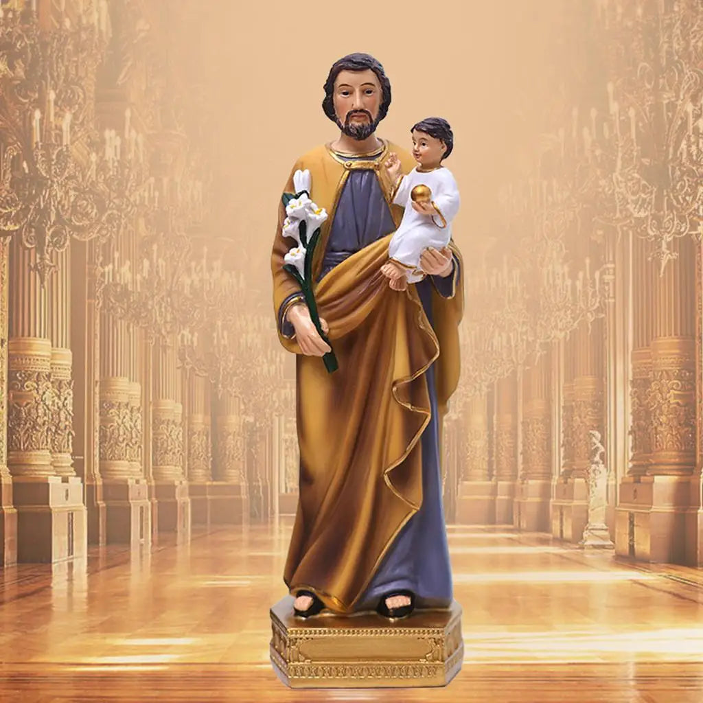 Saint Joseph Carrying Child Jesus Statues Religious Figurines Resin Model Sculpture St. Joseph God Christ Church Desk Décor