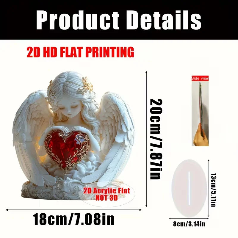 Red Heart Crystal Angel Sculpture Valentine's Day Gift Anniversary Home Office Bedroom Decor