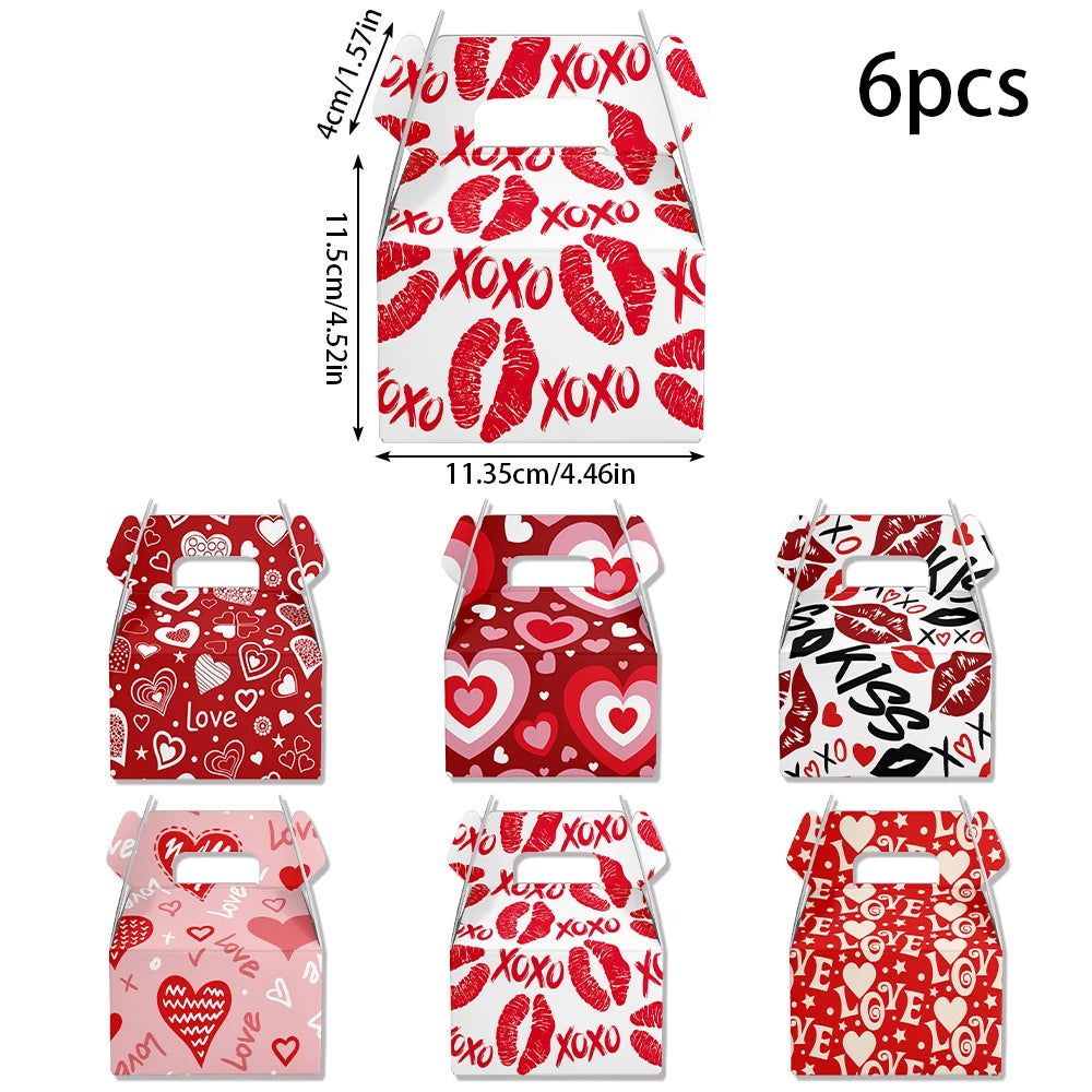 Valentine's Day Gift Bag Red Pink Candy Chocolate Packing Box Red Lip Love Printed Gift Box Valentine's Day Party Supplies Favor