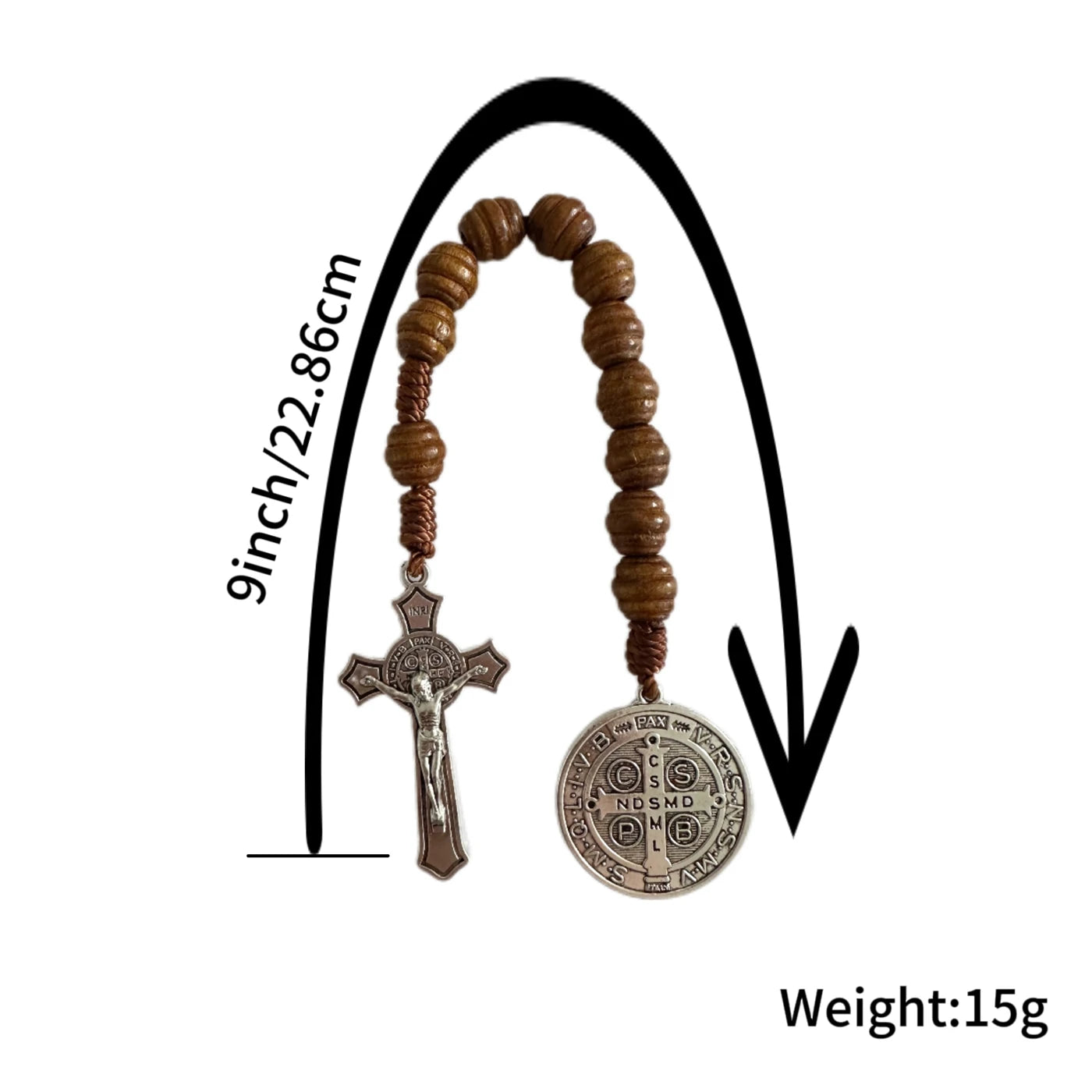 Saint Benedict Medal Prayer Pocket Rosary Catholic Brown Wood Beads with Saint Benedict Medal and Crucifix, 9 Inch