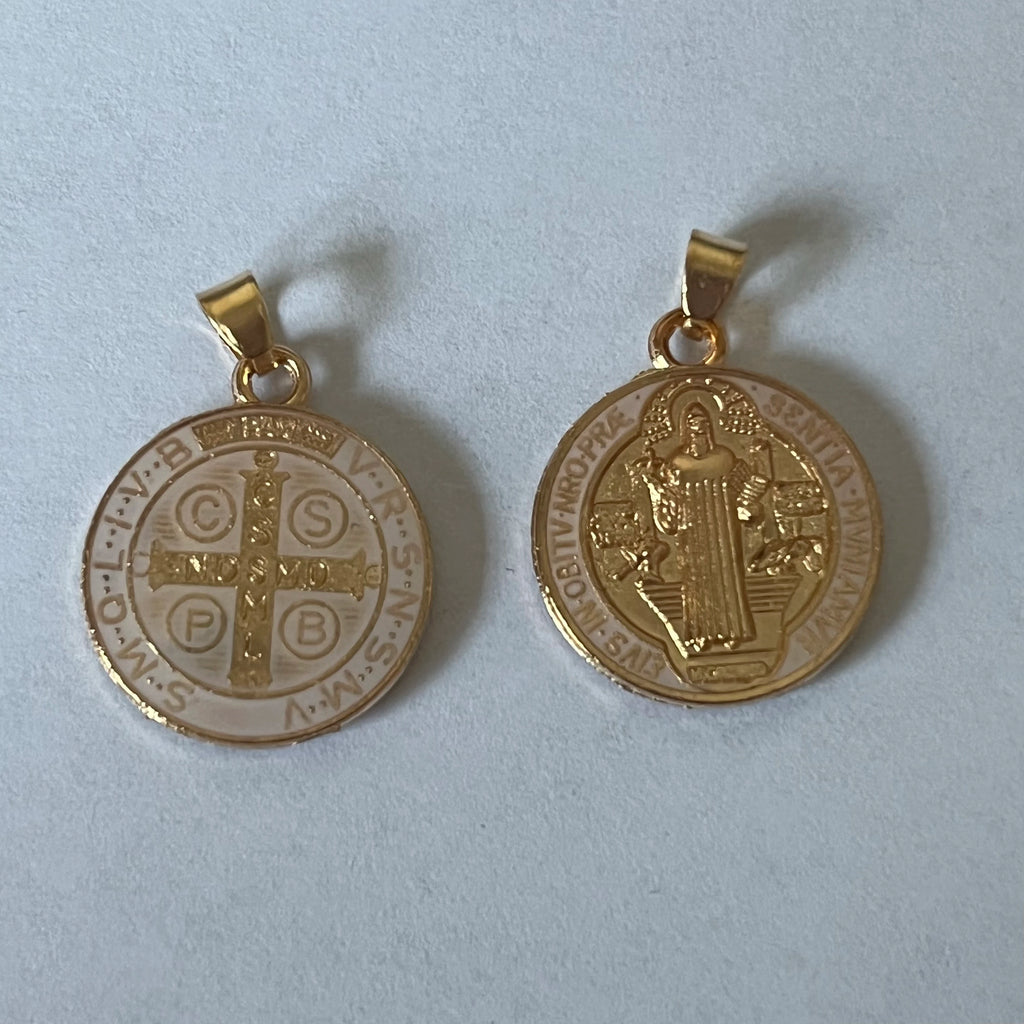 10 Pieces Religious Multicolor Saint Benedict Medal Catholic Gold Plated SB Medal Coin San Benito Gift