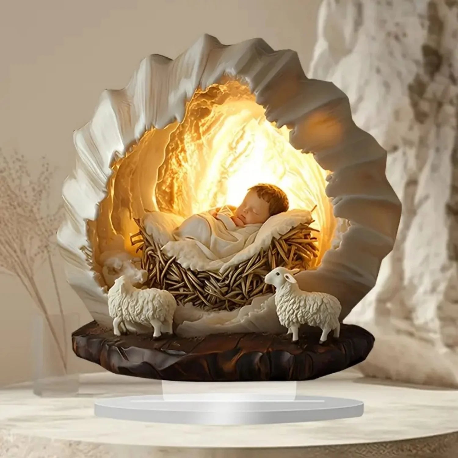Nativity Scene white Statue,2D Flat Jesus Acrylic Figurine,Home,Office,Cafe,room,Studio,Table Ornament Christian Religion Decor