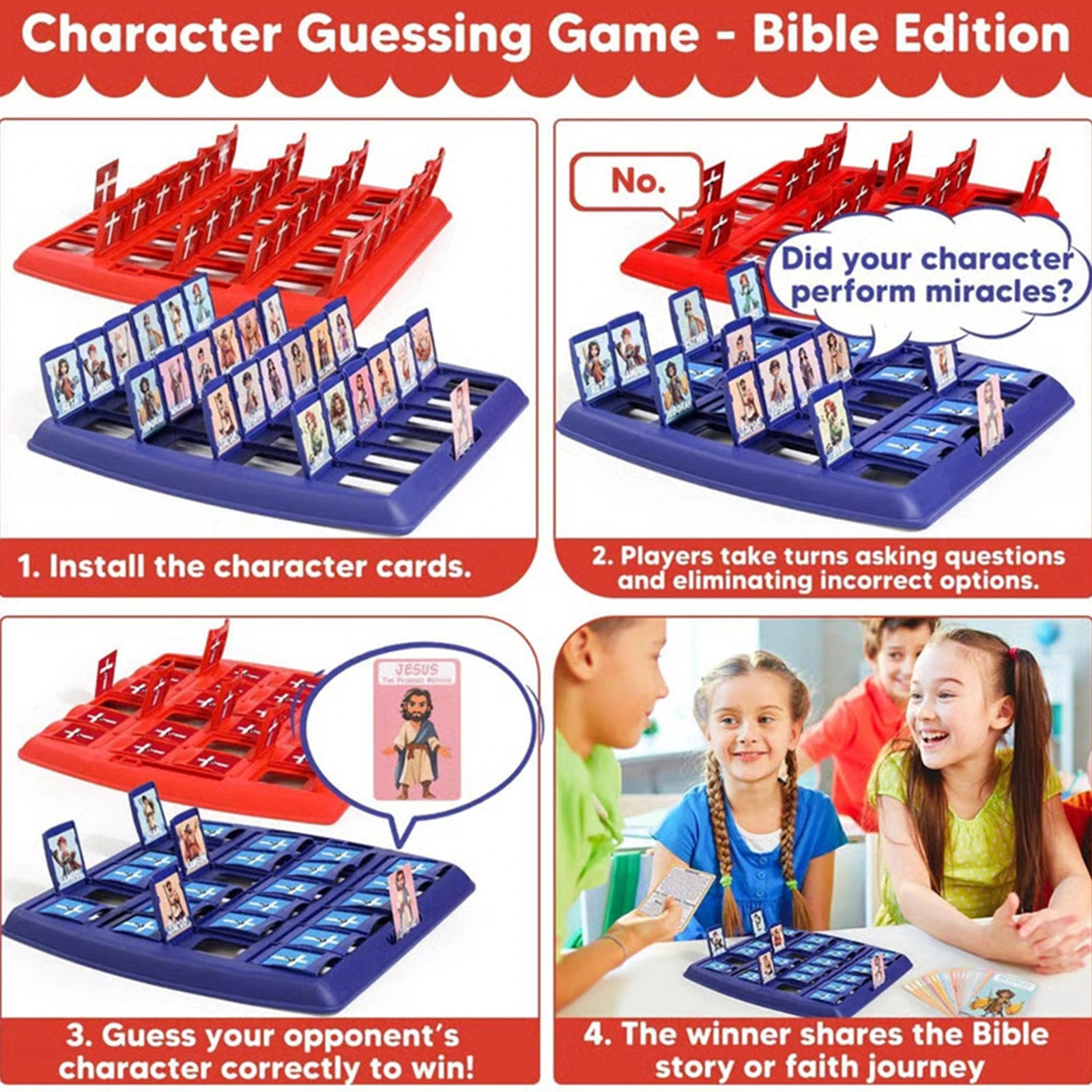 Bible Who I Am Portable Board Game 24 Holy Bible Characters Family Fun Card Guessing Game Fun Board Game with Life Story Cards