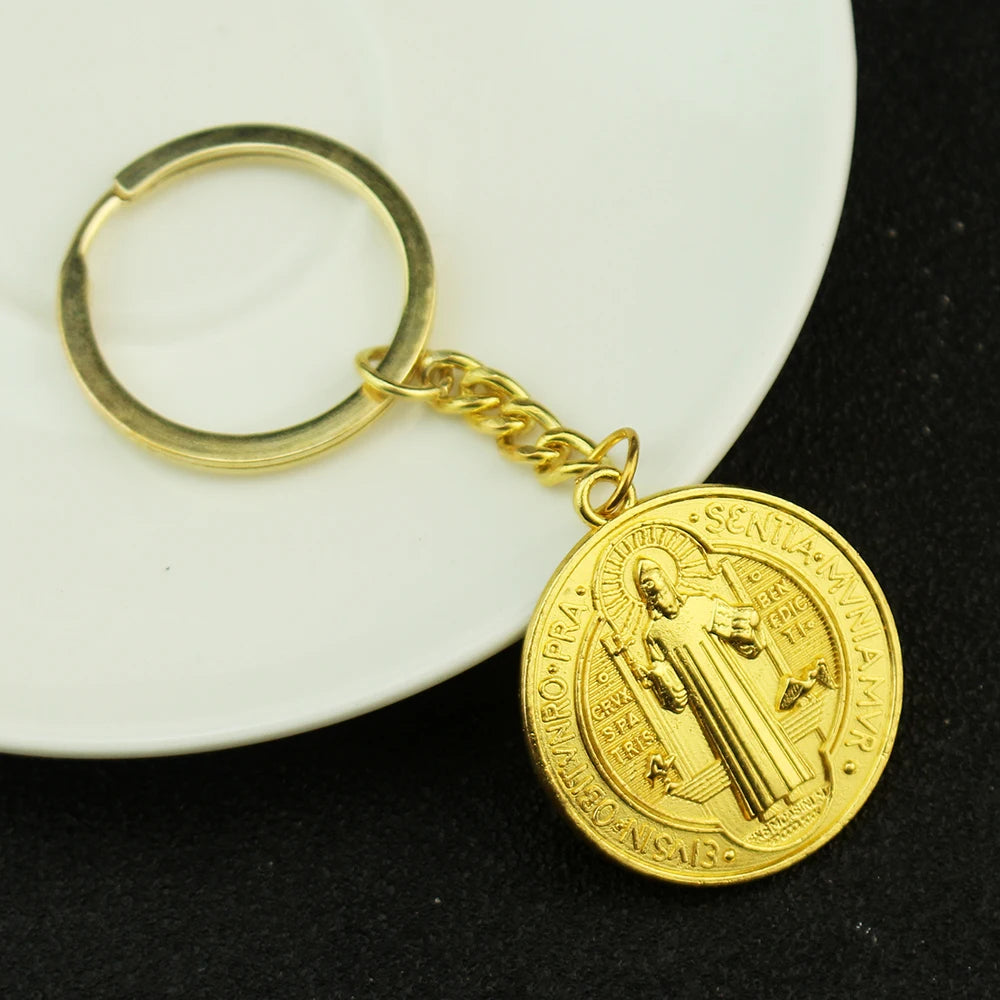 Classic Saint Benedict Medal Pendant Necklace Women Men Stainless Steel Bible Cross Necklace Christian Religious Jewelry