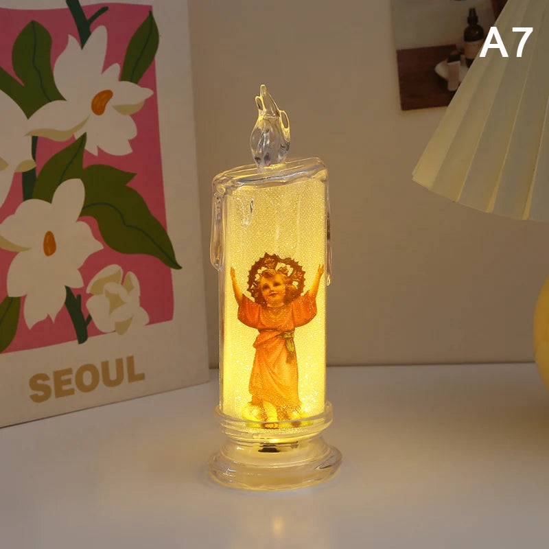 Jesus Virgin Christ Candle Lamp Romantic Flameless LED Prayer Candle Tea Light Religious Decorative Night Light Desktop Ornament